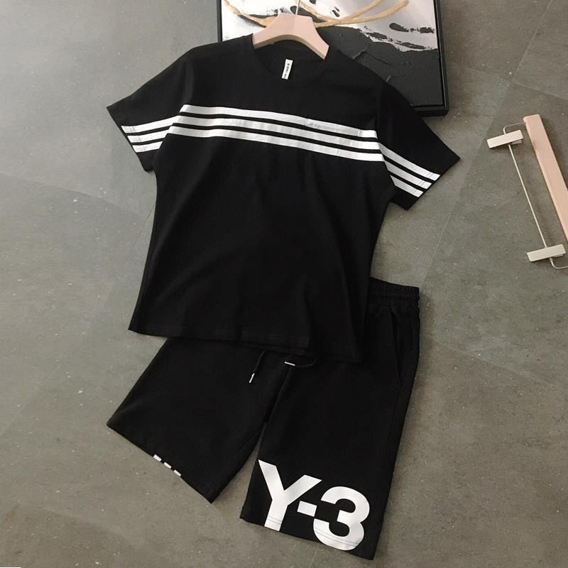 

Summer y3 sports suit men's casual short-sleeved T-shirt shorts two-piece set, Black