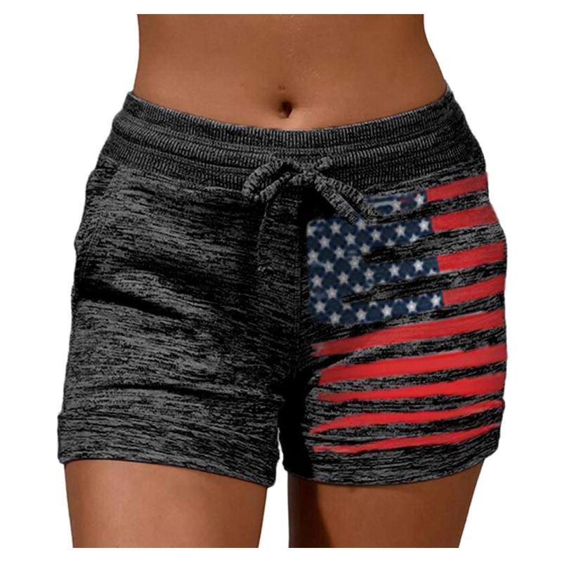 

Women's Shorts Women USA American Summer Casual Elastic Waist Cotton Short Pants Clothing 2022Women's, Black
