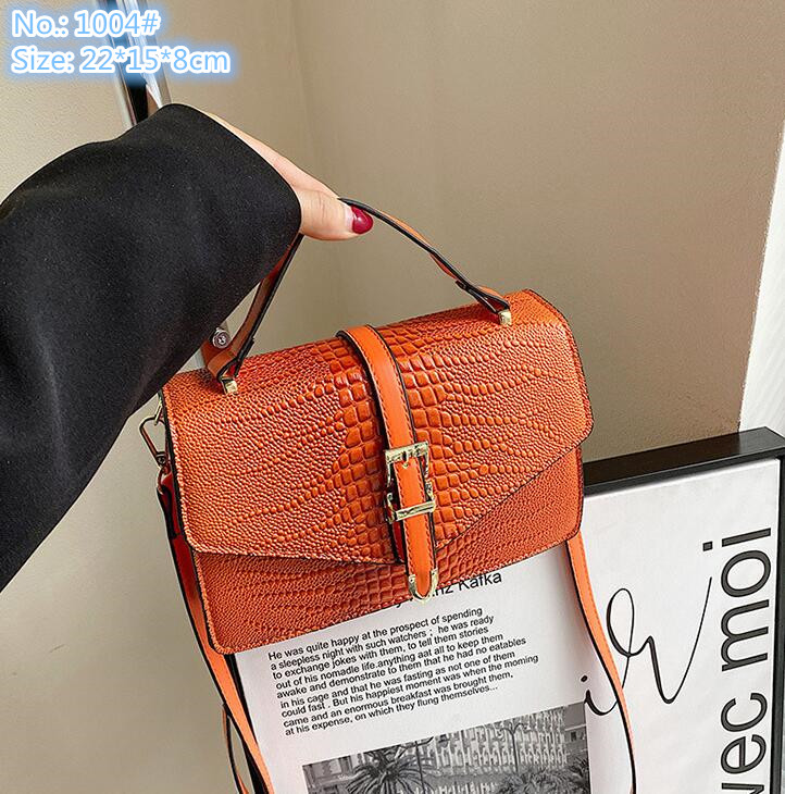 

Wholesale factory ladies shoulder bags simple Joker solid color leather mobile phone coin purse street trend stone pattern handbag embossed retro crocodile bag, Brown-1004#