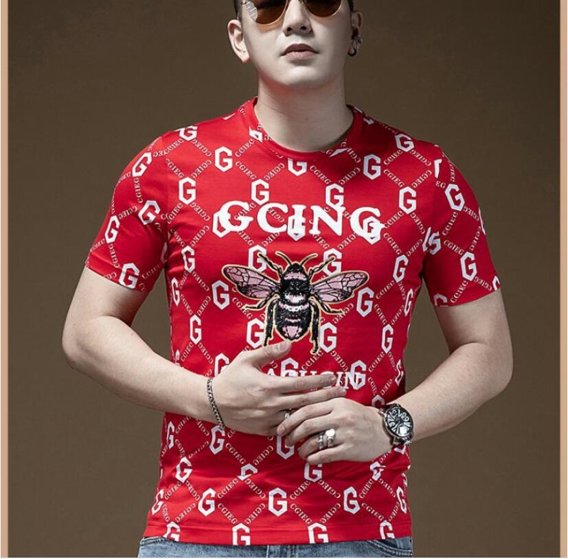 

Men's T-Shirts printed bee short-sleeved T-shirt men's tide brand personality fashion trend Korean version of the wild ins Hong Kong style summer men, W1
