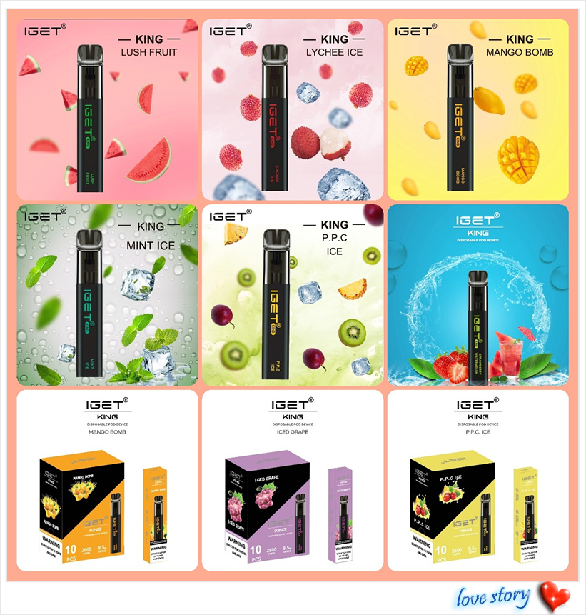 

Original Iget King 2600 puffs Disposable Electronic Cigarettes 8.5ml Vape pens Pods 1400mAh Battery Device VS XXL