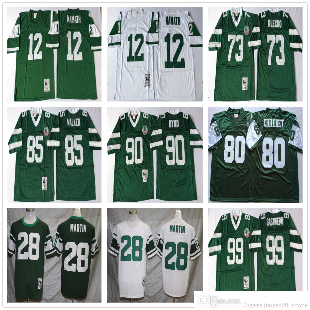 

NCAA Vintage Mitchell and Ness Football 12 Joe Namath Jerseys Retro Mark Gastineau 28 Curtis Martin 73 Joe Klecko 90 Dennis Byrd 85 Wesley, Same as picture