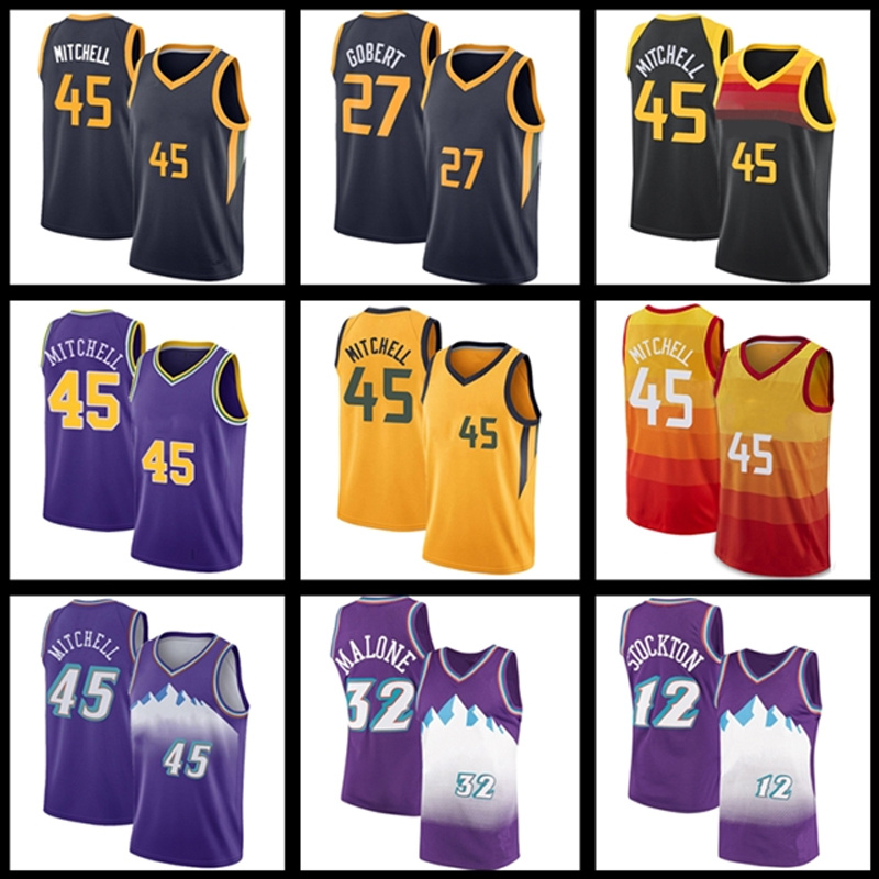 

45 Donovan Utahs Jazzs Mitchell Basketball Jerseys 27 Rudy 12 John 32 Karl Stockton Gobert Malone 1996 1997 Jersey, Men(jue shi)