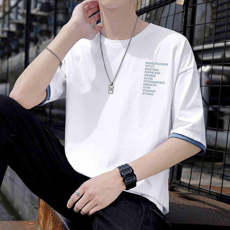 

Short sleeve t-shirt men's summer thin versatile casual fat plus size top fashion brand ins cotton bottomed shirt men, White