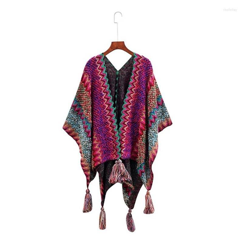 

Scarves Women's Zig-Zag Knit Tassel Fringed Pullover Poncho Sweater Shawl Wrap Tassels Cloak Top Stripe Cape Cardigan Coat StolesScarves