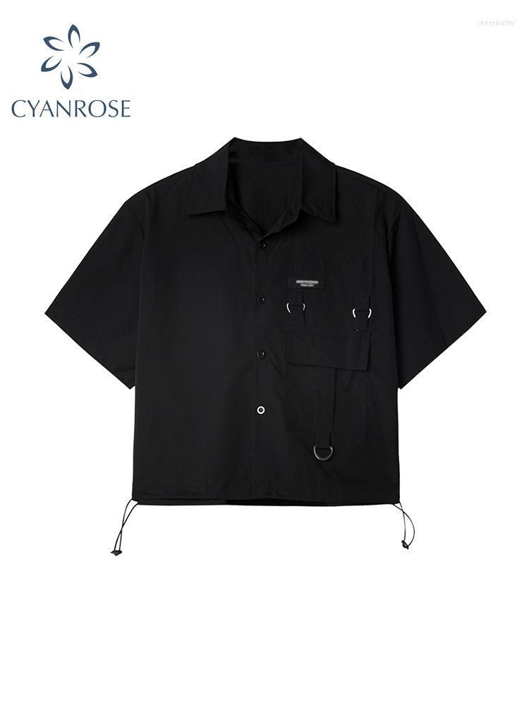 

Women's Blouses & Shirts Loose For Women Turn-down Collar Short Sleeve Gothic Shirt Top Female Hip Hop Vintage BF Style 2022 Spring Summer B, Black