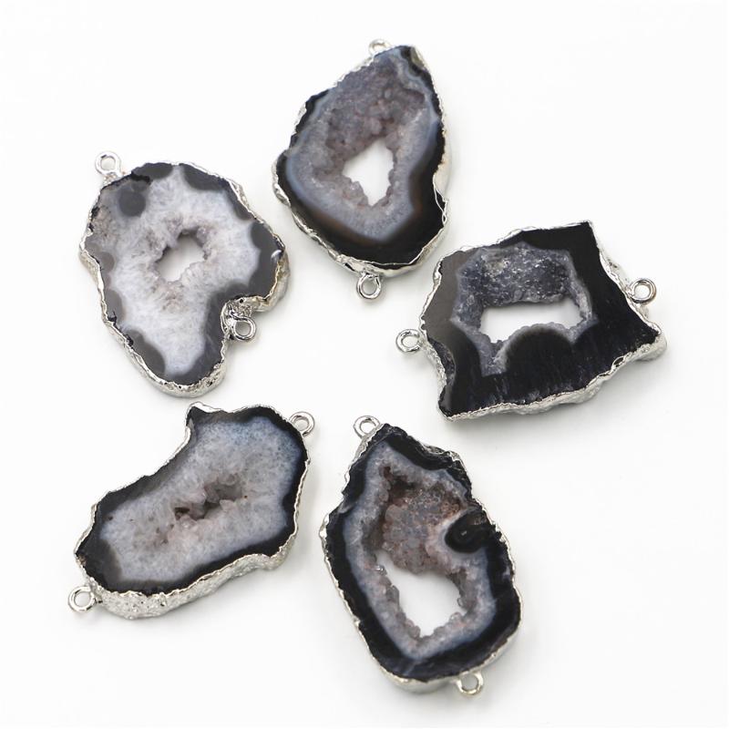 

Pendant Necklaces 5PCS Natural Stone Black Agates Slice Connectors Irregular Raw Onyx Druzy Pendants For DIY Jewelry Making Wholesale