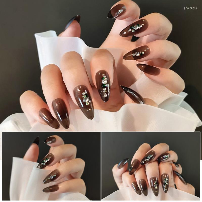 

False Nails Rhinestone Decorated Nail Long Removable Full Coverage Finished Piece Salon DIY Art With Jelly Gel/Glue SANA889 Prud22, Jelly glue model