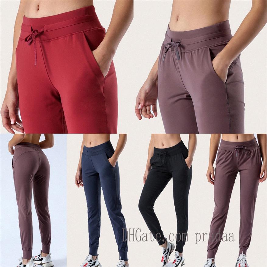 

womens Yoga Fabric Naked-feel Workout Sport Joggers Pants LU Women Waist Drawstring Fitness Running Sweat pant with Two Side Pocke250z