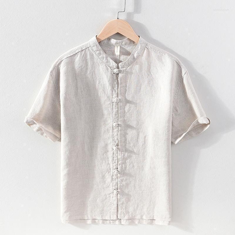 

Men's Casual Blouse Linen Cardigan Shirt Loose Tops Short Sleeve Tee Retro Summer Handsome Men Clothing Shirts Eldd22, White