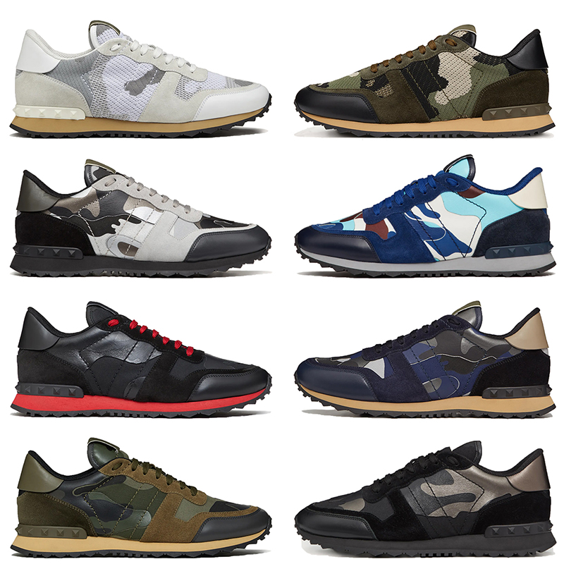 

2022 Luxurys Fashion Rockrunner Sneakers Designer Shoes Camo Mesh Leather Black Red Blue Women Mens Casual Shoe Platform Loafers Vintage Trainers Stud Camouflage, #17 36-45