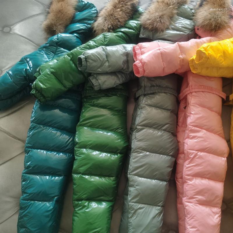 

Women's Down & Parkas 2022 Winter Outwear Suit Family Set Women Raccoon Fur Hooded Jumpsuit Suits Outdoor Ski Stra22, Silver gray