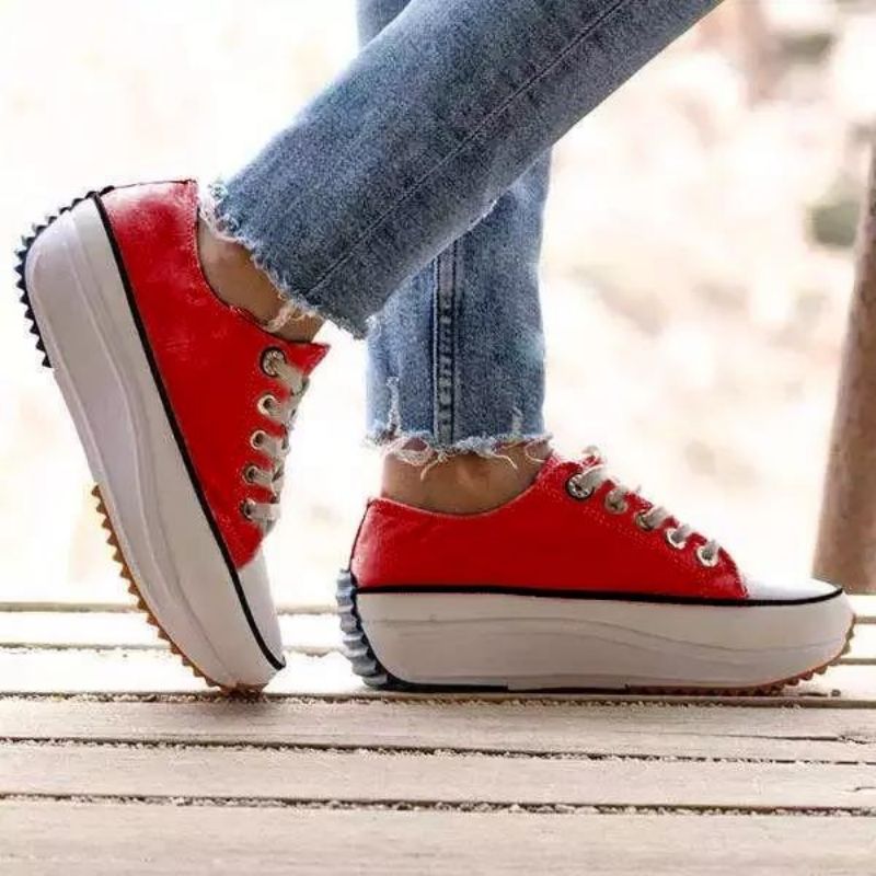 

Canvas Shoes Women Microfiber Solid Color Round Toe Flat Casual Fashion Lace-Up Simple Versatile Heightening Sneakers CP133, Clear