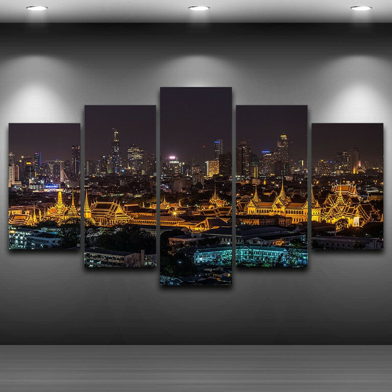 

No Framed Grand Palace Bangkok At Night, Thailand 5 Pcs Canvas Picture Print Wall Art Canvas Painting Wall Decor for Living Room