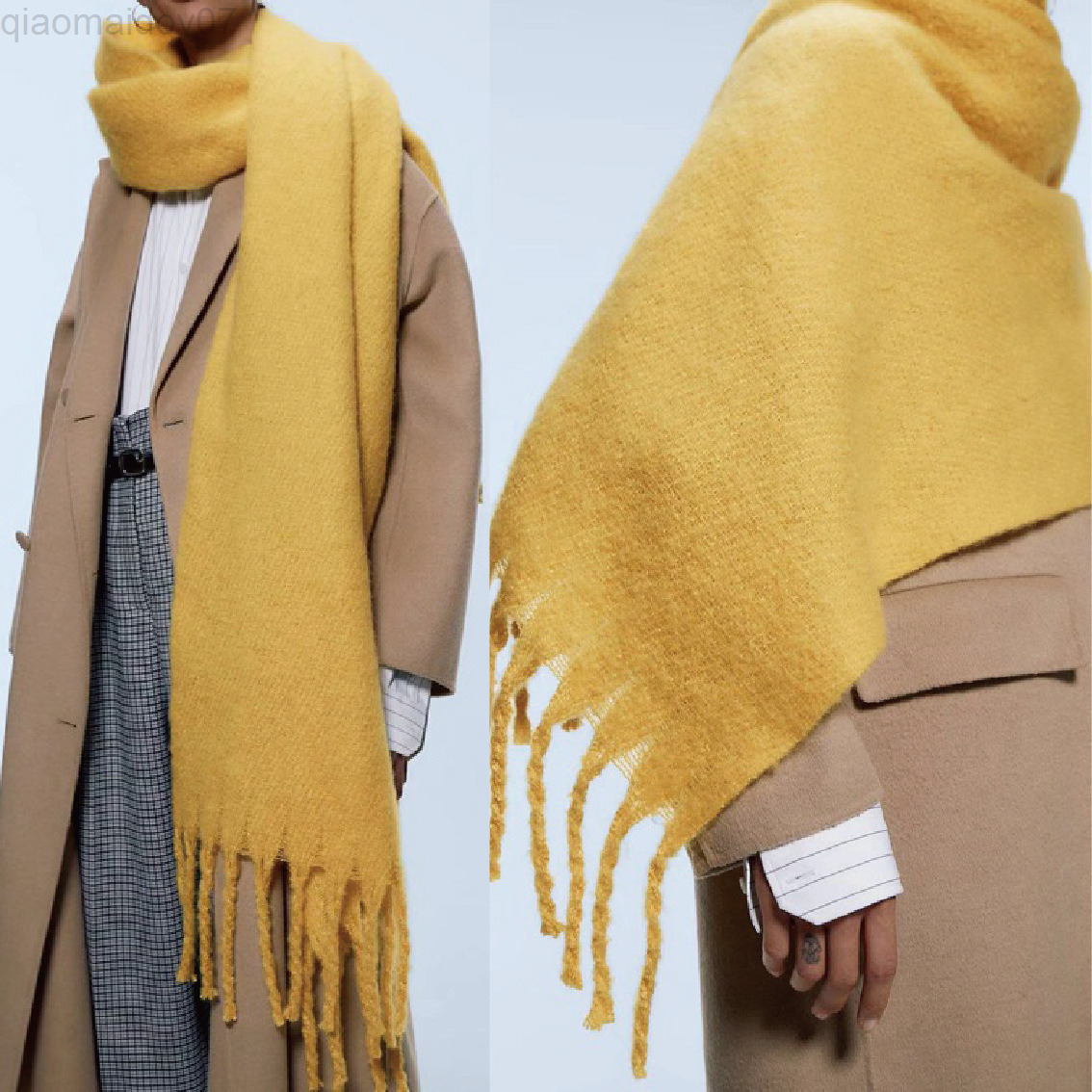 

New Thick And Warm Mohair Scarf Female Shawl Imitation Cashmere Autumn And Winter Thick Beard Solid Scarf For Women L220729