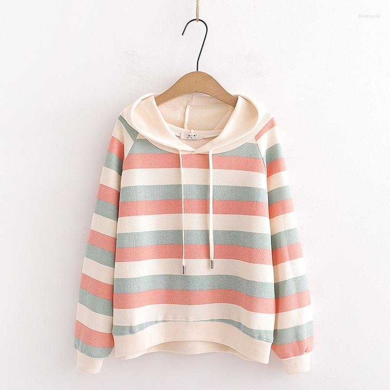 

Women's Hoodies & Sweatshirts Japan Style Woman Pink Striped Hoodie Three Stripes Student Hooded Loose Blue Sweatshirt For Women With T218, Beige