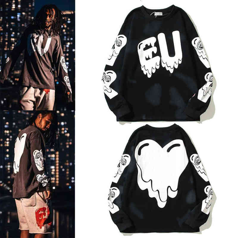 

Eu Unisex Dissoing Heart Long Sleeve T-shirt American Loose Hip Hop Sweater Et