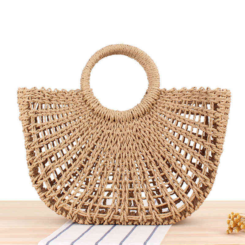 

Shopping Bags Floresta Minimalista Tecido a Mão Palha Bolsa De Praia Vazada à Verão 220322, Beige