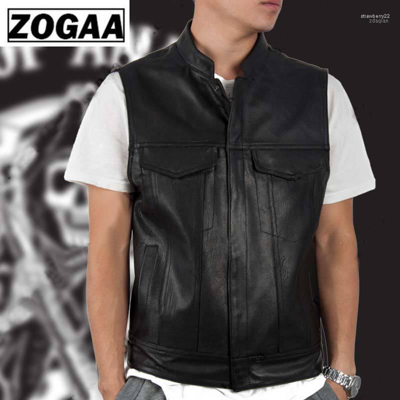 

Men' Vests ZOGGA 2022 Men Vest Black Biker Motorcycle Hip Hop Waistcoat Male Faux Leather Punk Solid Spring Sleeveless Stra22