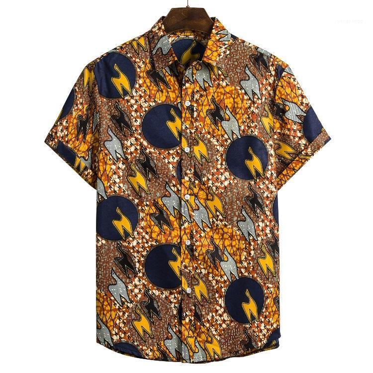 

African Ethnic Style Printed Short-sleeved Shirt Button Up Plus Size Vintage Hawaiian Luxury Designer Men' Casual Shirts, 214