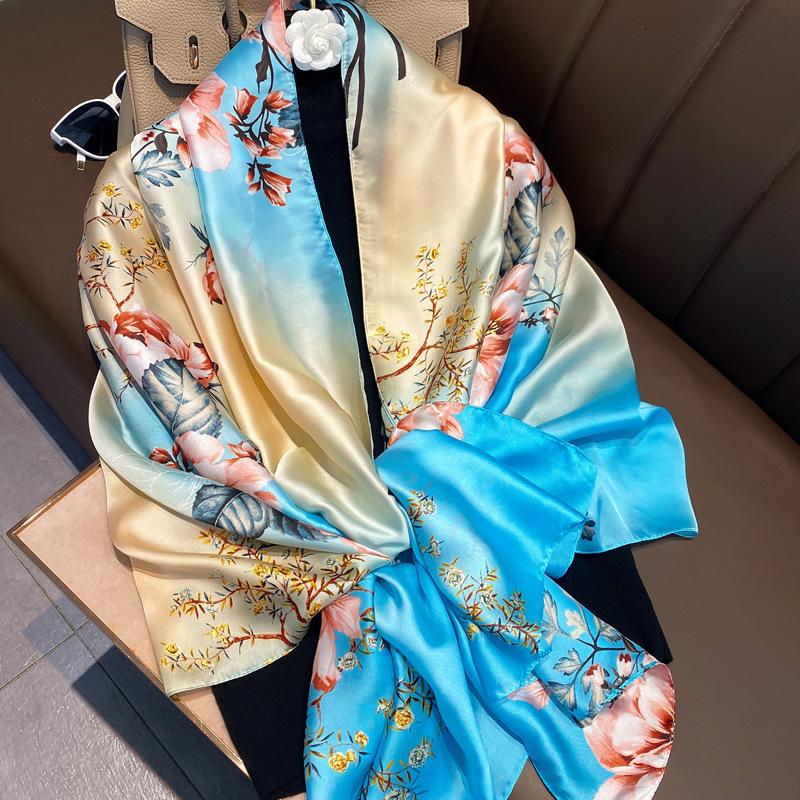 

Scarves Beach Flowers Silk Scarf 2022 Women Shawl Summer Wrap Designer Female Stoles Ladies Muffler BandanaScarvesScarves