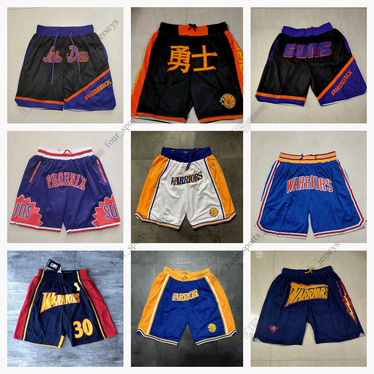 

Phoenix's Suns's Golden's State's Warriors's Basketball shorts JUST DON Stitched Mitchell and Ness With Pocket Zipper Sweatpants Mesh Retro Sport
