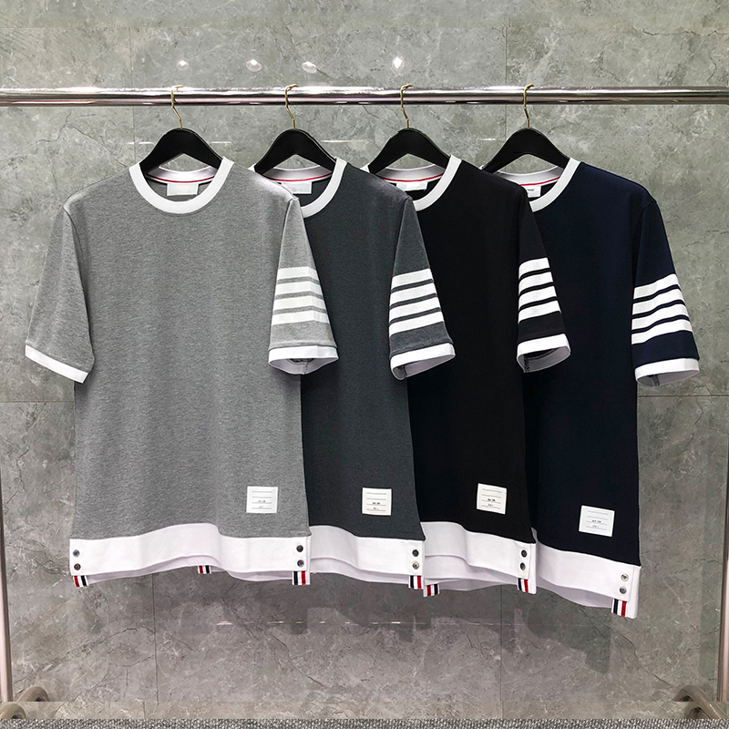 

Contrast Color Designer Men's T-shirts Loose Oversize Casual Pure Cotton Tops for Men and Women 4-Bar Stripe Summer Short-sleeved Crew Neck Top Tee, Packing bag