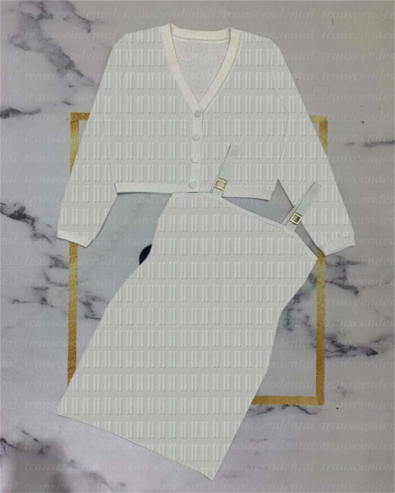 

Women Classic Letter Knit Two Piece Dress Long Sleeve Cardigan Sweater Top Slip Braces Dress Jacquard High Waist Skirt Suit, Extra shipping cost