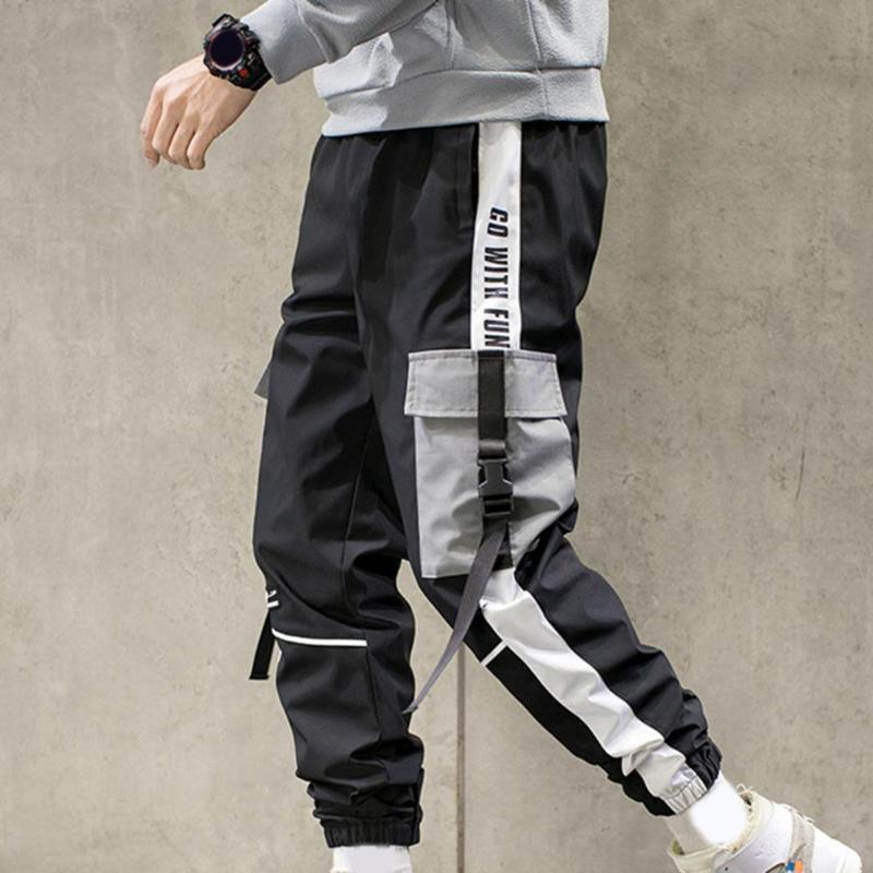 

Men's Pants Men Cargo Color Block Contrast Ankle Tied Trousers, Black