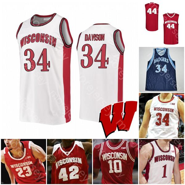 

Custom Wisconsin Badgers Basketball Jersey NCAA College Nate Reuvers Brad Davison King Ford D'Mitrik Trice Pritzl McGrory Wahl Finley Harris, Red i