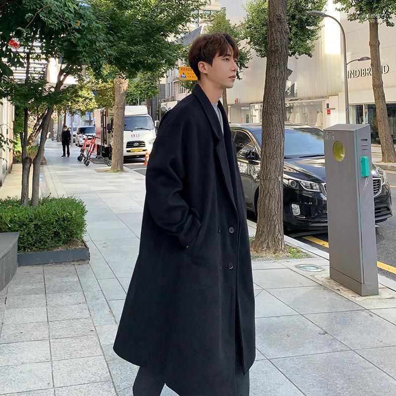 

Men's Wool & Blends Winter Men Coats Woolen Solid Long Sleeve Jackets Fleece Overcoats Streetwear Fashion Trench Outerwear Windbreaker Viol2, Black