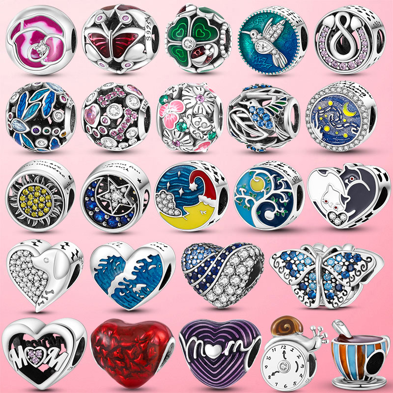 925 Sterling Silver Dangle Charm Spring Flower Butterfly Infinity Horseshoe Beads Bead Fit Charms Bracelet DIY Jewelry Accessories