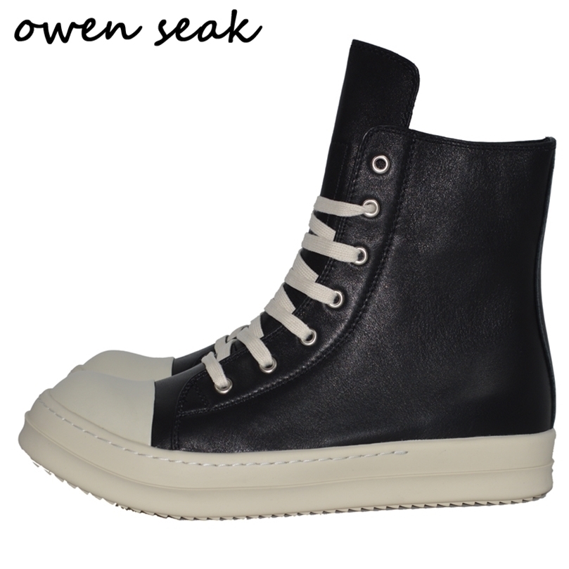 

Owen Seak Men Shoes HighTOP Ankle Boots Genuine Leather Women Sneaker Luxury Trainers Casual Laceup Zip Flat Black White Shoes 220815, Canvas