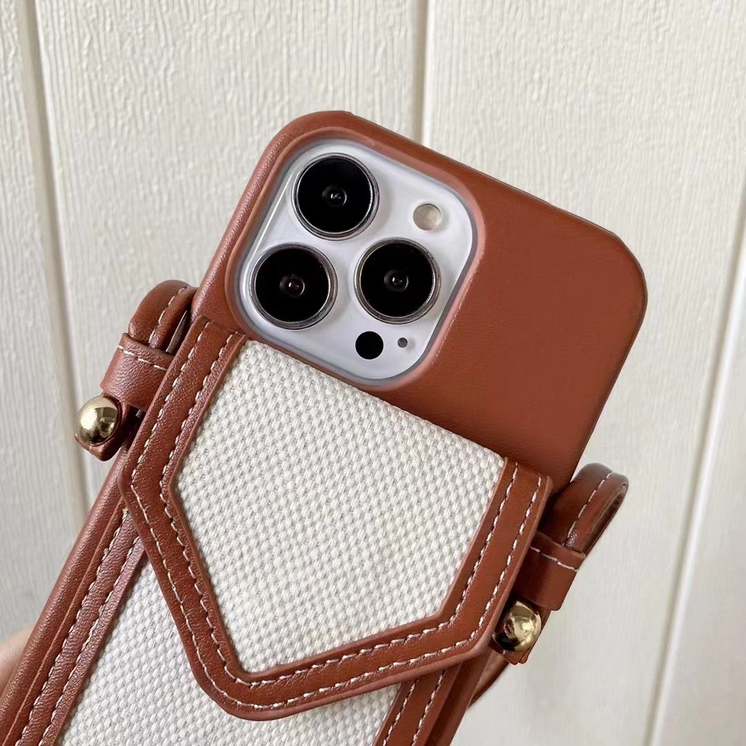 

Shoulder Designer Wallet Phone Cases for iPhone 13 Pro Max 12 11 Xs Max XR Cross body Band Strap Shell Card Holder Credit Pocket Bag Rivet Plating Cover With Lanyard, Black+[pd]logo