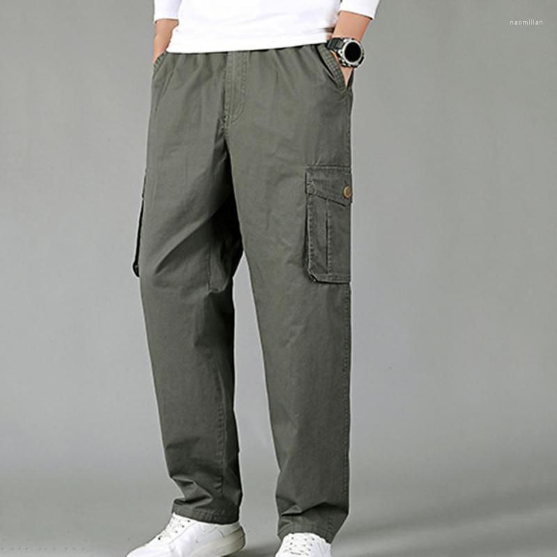 

Men's Pants Men Sweatpants Oversized Straight Elastic Waist Multi Pockets Draw Soft PantsMen's Naom22, Army green