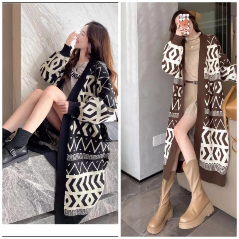 

Women' Knits & Tees Lazy V-neck Oversized Long Sweater Cardigans Jacket Coat Women Retro Striped Korea Cardigan Outwear TopWomen, Black