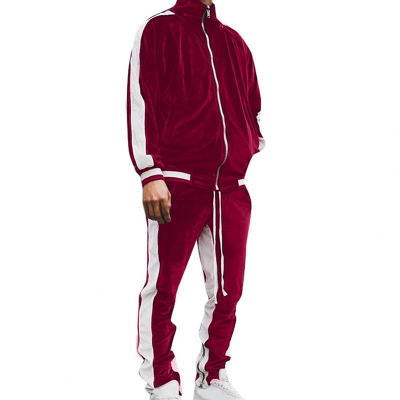 

Men's Tracksuits Gold Velvet Tracksuit Sets Men Spring Autumn Sport Suit Male Plus Thick Zipper Tops Elastic Waist Pants Warm Sweatshirt, Red