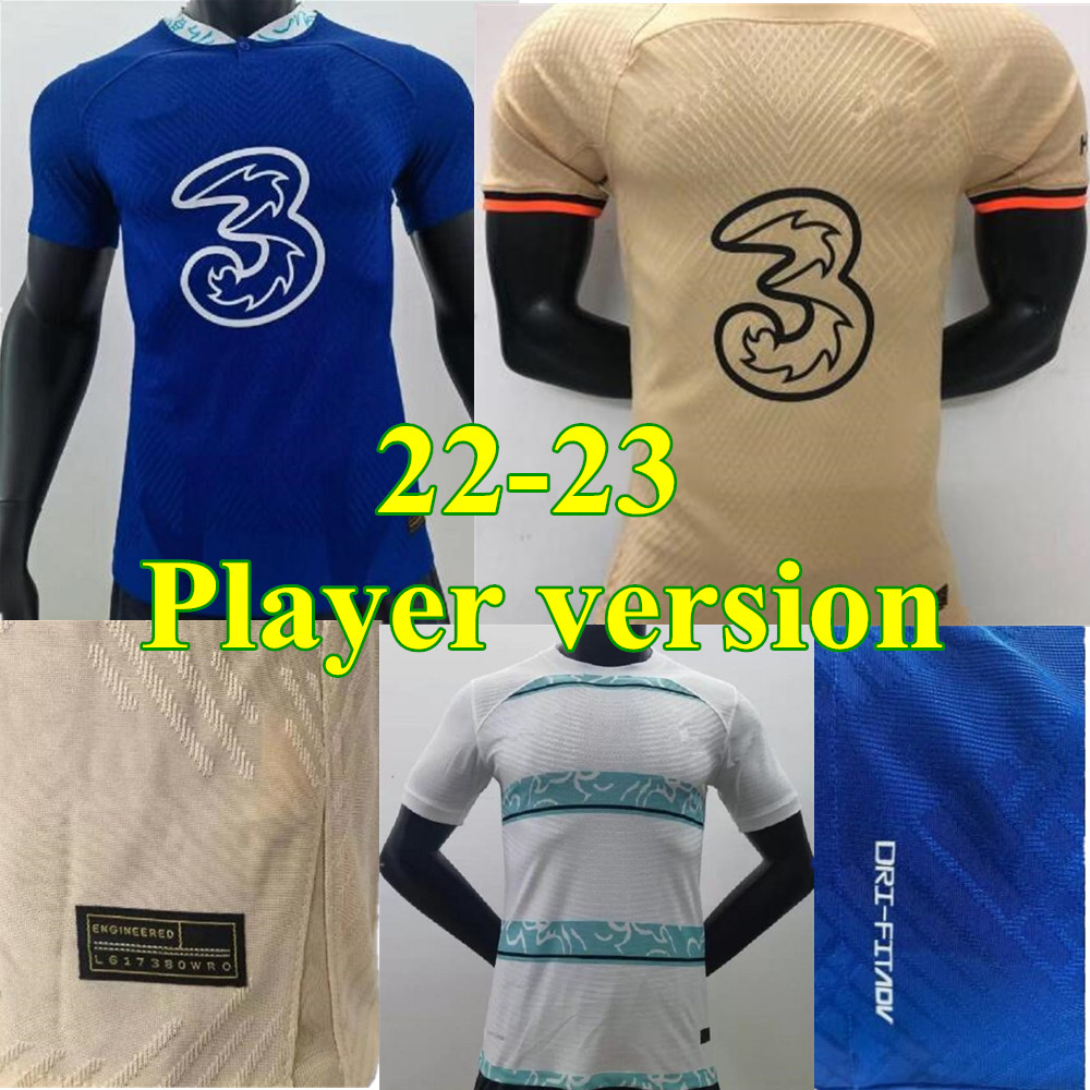 

New 22 23 Player version soccer jerseys home away 3rd LUKAKU GIROUD CFC ABRAHAM WERNER HAVERTZ ZIYECH PULISIC Camiseta KANTE MOUNT 2022 2023 football shirt, Away+patch