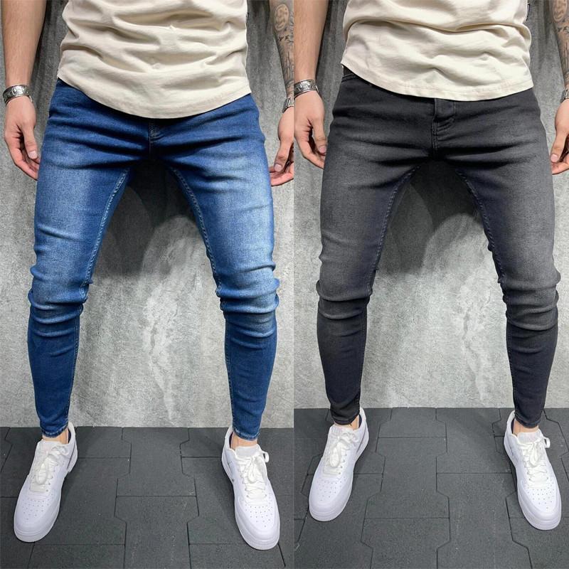 

Men' Jeans Men' Classic Vintage Skinny Solid Color Mid Waist Slim Fit Pencil Pants Stretch Daily Wild Casual Denim TrousersMen, Black