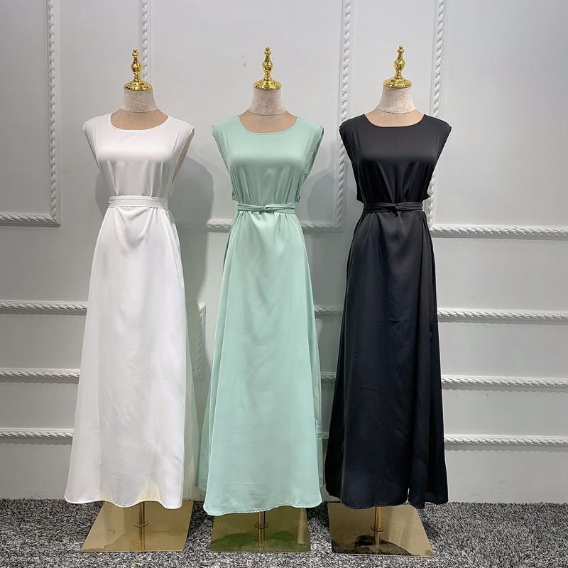 

Ethnic Clothing Plain Inner Dress Long Loose Sleeveless A Line Women Muslim Fashion Under Abayas Dubai Turkey Solid Color Arab Islamic Cloth