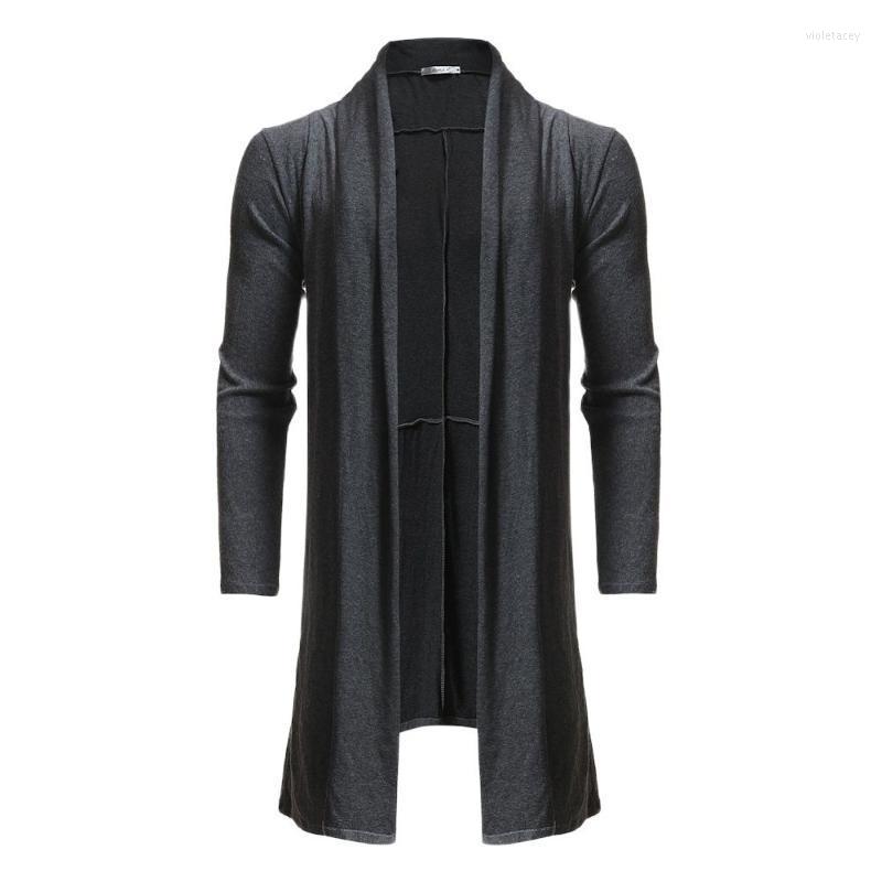 

Men's Trench Coats Spring Autumn Men Gothic Punk Hiphop Long Coat Knitted Cloak Cardigan Korean Style Overcoat Jacket Cape Viol22, Black