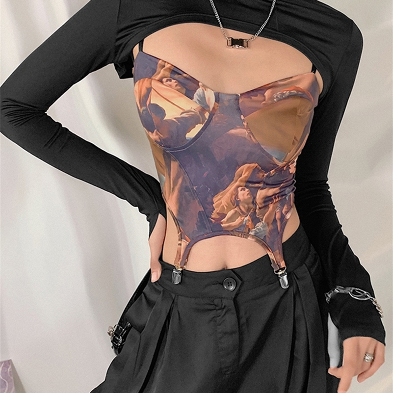 

KLALIEN Fashion Print Long Sleeve Female T Shirt Spring High Street Casual Simple Harajuku Top Women Slim Was Thin Aesthetic Tee 220321, Auburn