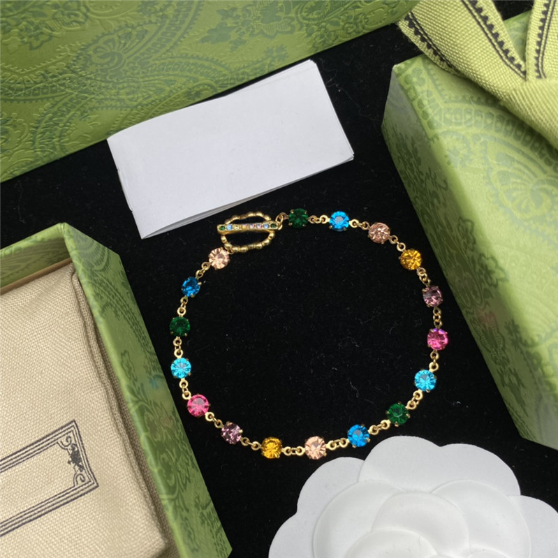 

Double Color Diamond Bracelet Vintage Crystal Chain Links Bracelets Rhinestone Colored Interlocking Women Jewelry With Gift Box