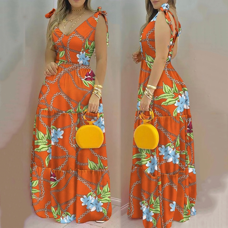 

Womens Designer Fashion Sexy Sleeveless Dresses Female Floor-length Dress 2022 Summer Woman Clothing, Orange