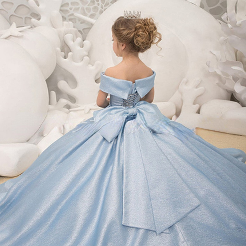 Hors Épaule Robes De Fille De Fleur 2022 Nouveaux Mariages Gothiques Fille Pageant Robes De Soirée Bijou Cou Keyhole Retour Bleu Clair Robe D'ann