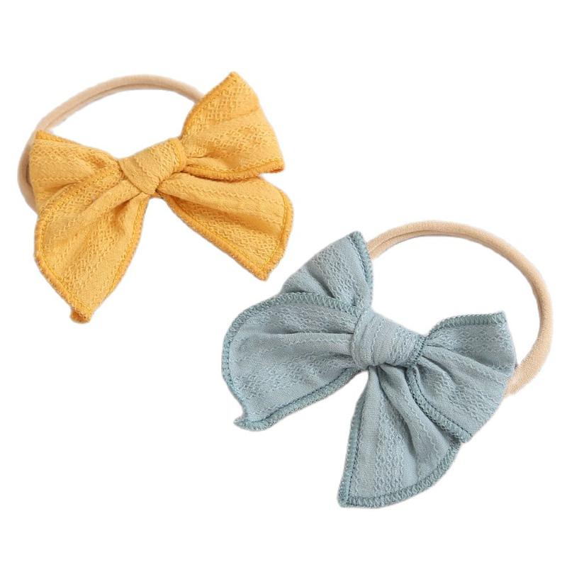 

Hair Accessories Cotton Bows Nylon Bands For Children Baby Babies Sweet Girls Bowknot Headband Born Infant Hairband, Slivery;white