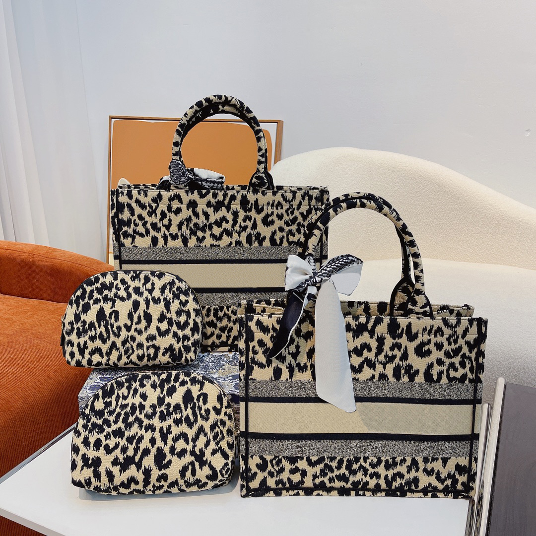 

the tote bag totes bags women Fashion Classic Leopard print handbags Womens Street Trend Large Capacity Pattern Embroidery with small bag silk scarf, Extra cost ship nothing