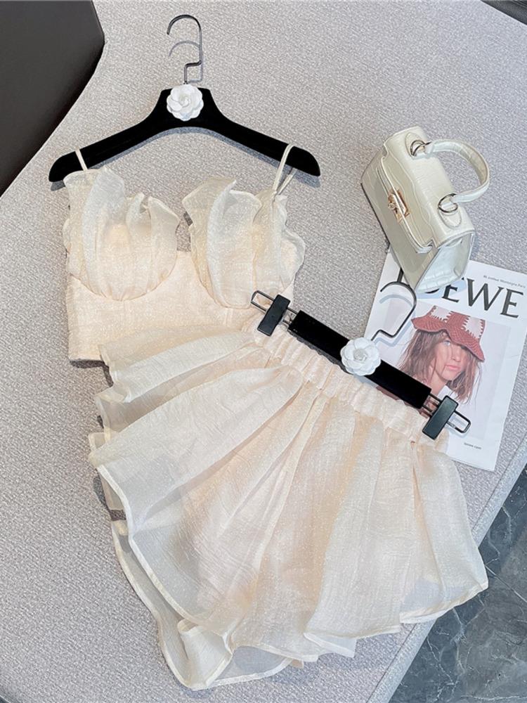 

Women' Tracksuits 2022 Summer Arrivals Sleeveless Camisole Crop To High Waist Mesh Shorts Two Piece Set Outfits Women GE912Women, Black