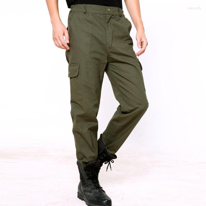 

Men's Pants Casual Men Solid Color Thick Pockets Long Cargo Straight Work TrousersMen's Heat22, Army green