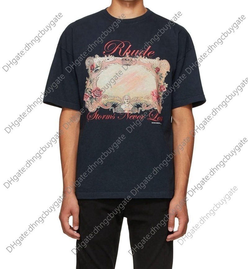 

t Shirt Designer American Fashion Brand Rhude Storms Neverlast Hd Rose Magic Mirror Tee Men' Large Short Sleeve T-shirt t Shirt, White